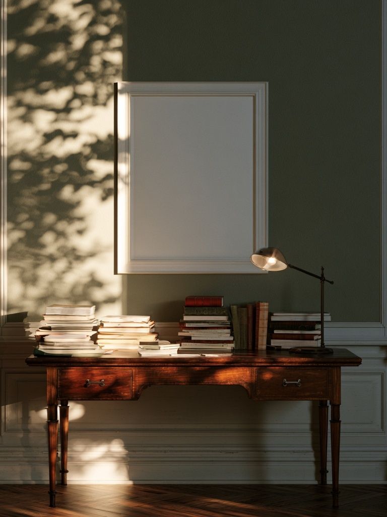 Sunlit Study Desk Photography Poster. poster detail