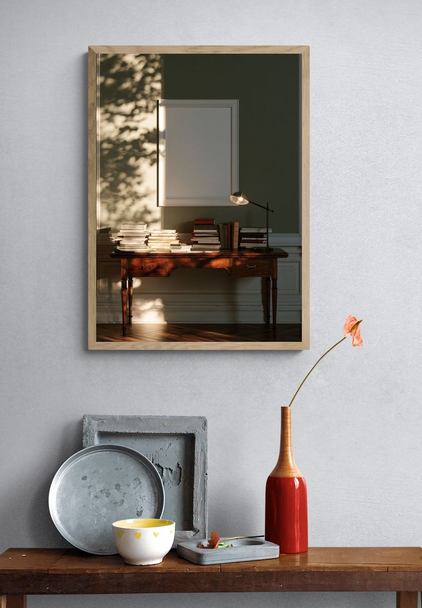 Sunlit Study Desk Photography Poster. — room view 3