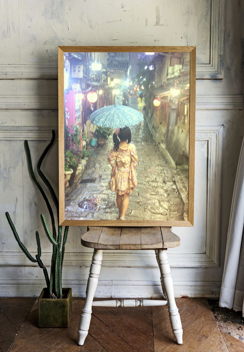 Rainy Alley Girl Photography Poster. room preview