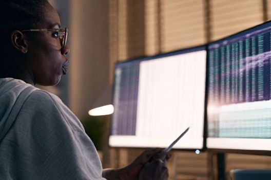 Coder at Dual Monitors Photography Poster. poster — photography art