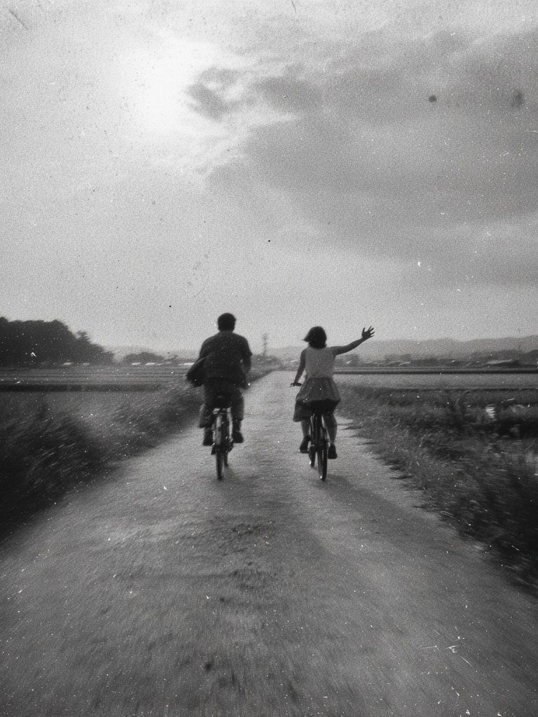 Cycling Friends Black-White Poster. poster detail