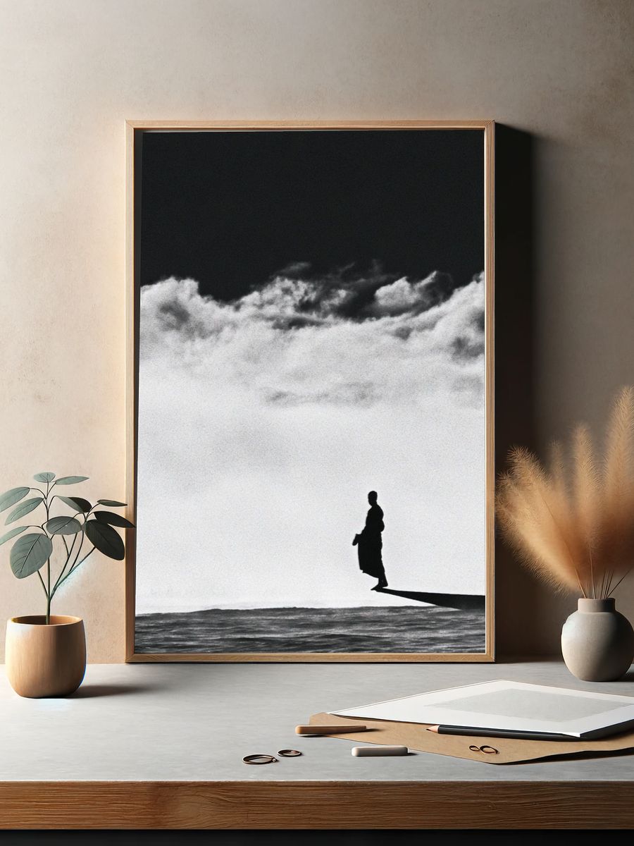 Solitary Figure in Clouds Photography Poster. — room view 2