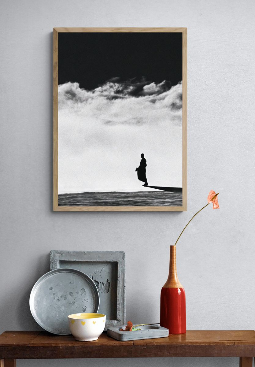 Solitary Figure in Clouds Photography Poster. — room view 3