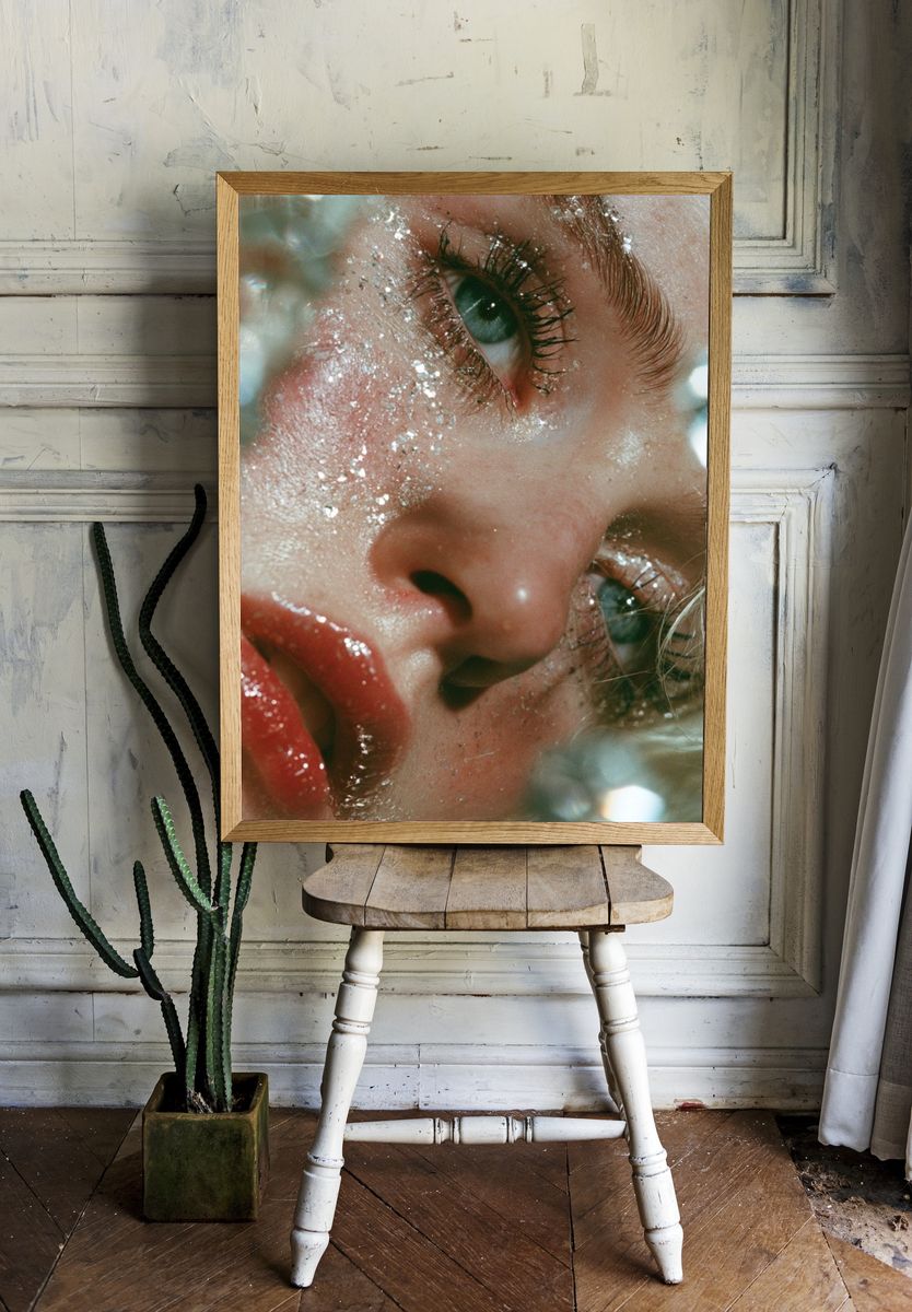Glittered Face Close-Up Photography Poster. room preview