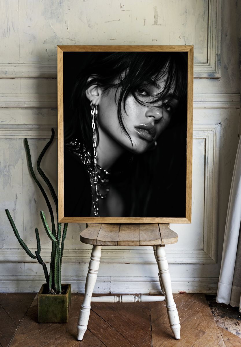 Moody Monochrome Portrait Print. room preview