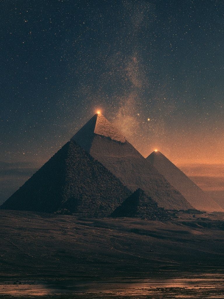 Pyramids Under Starry Sky Poster. poster detail