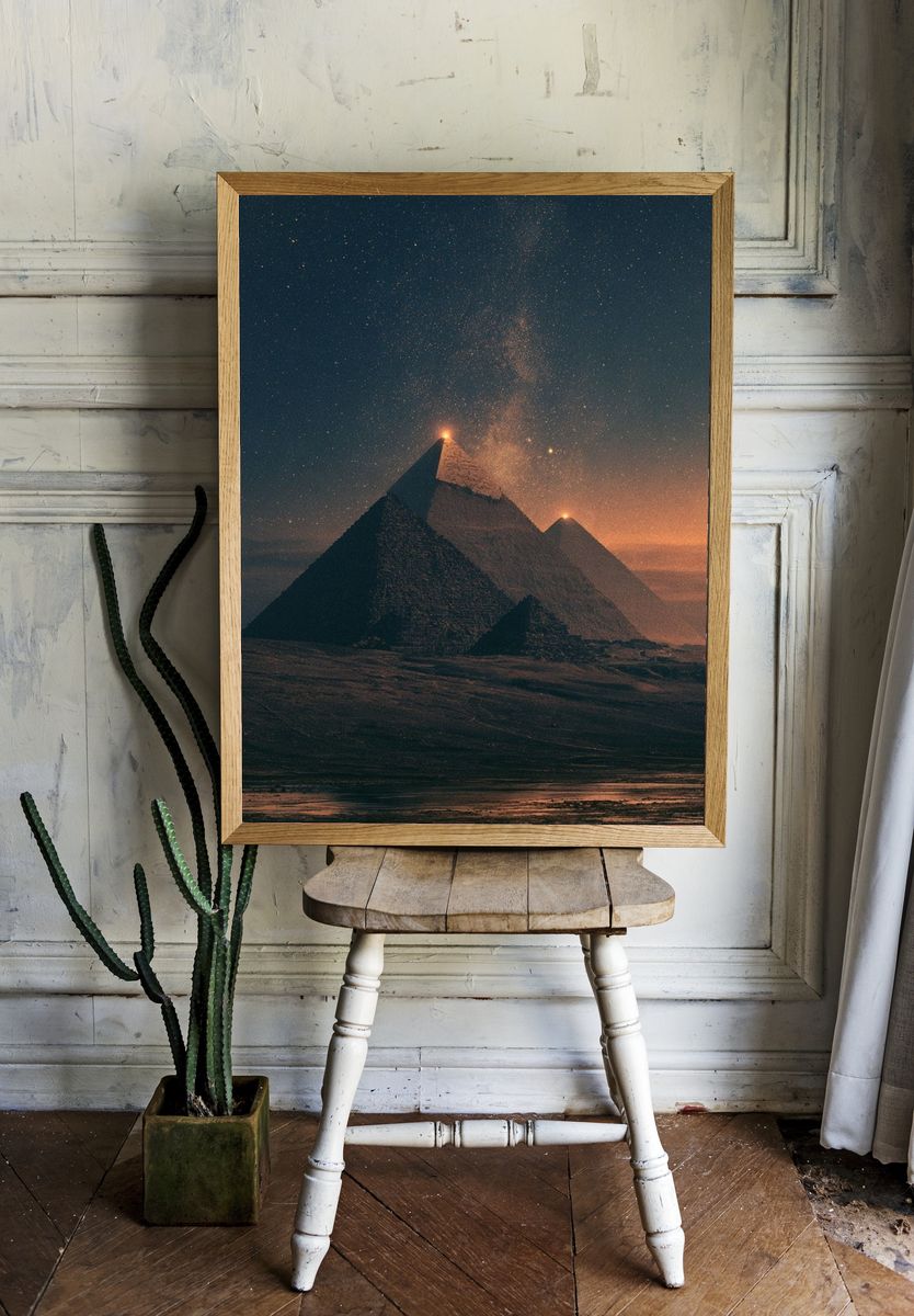 Pyramids Under Starry Sky Poster. — room view 1