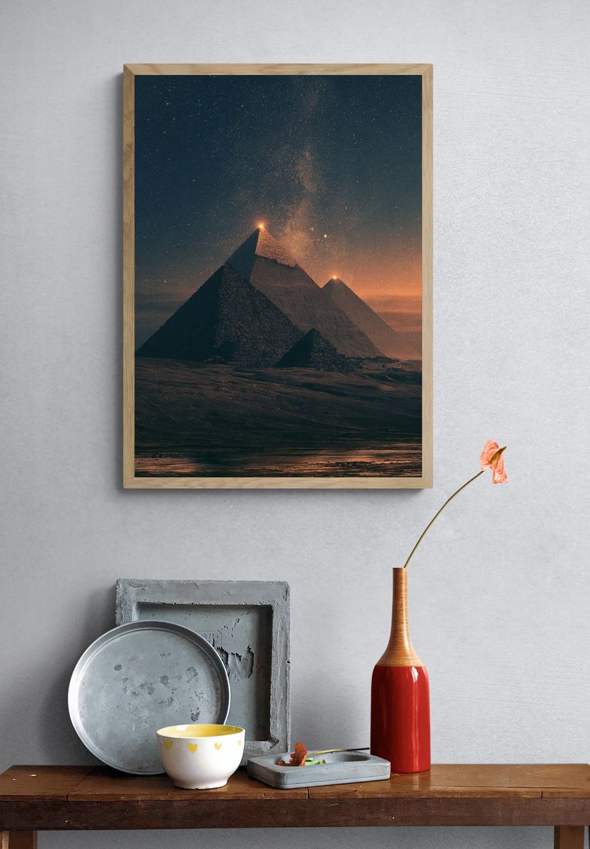 Pyramids Under Starry Sky Poster. — room view 3