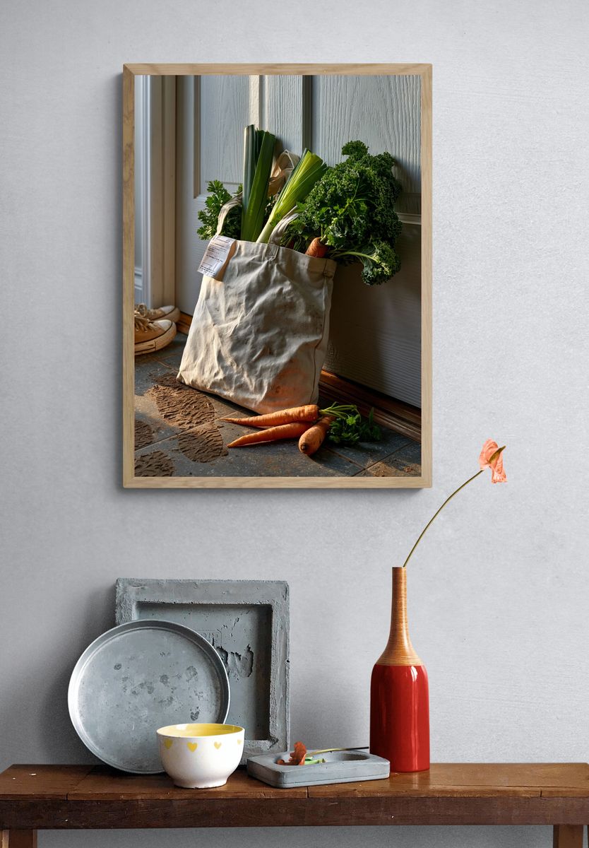 Rustic Vegetable Tote Photography Poster. — room view 3