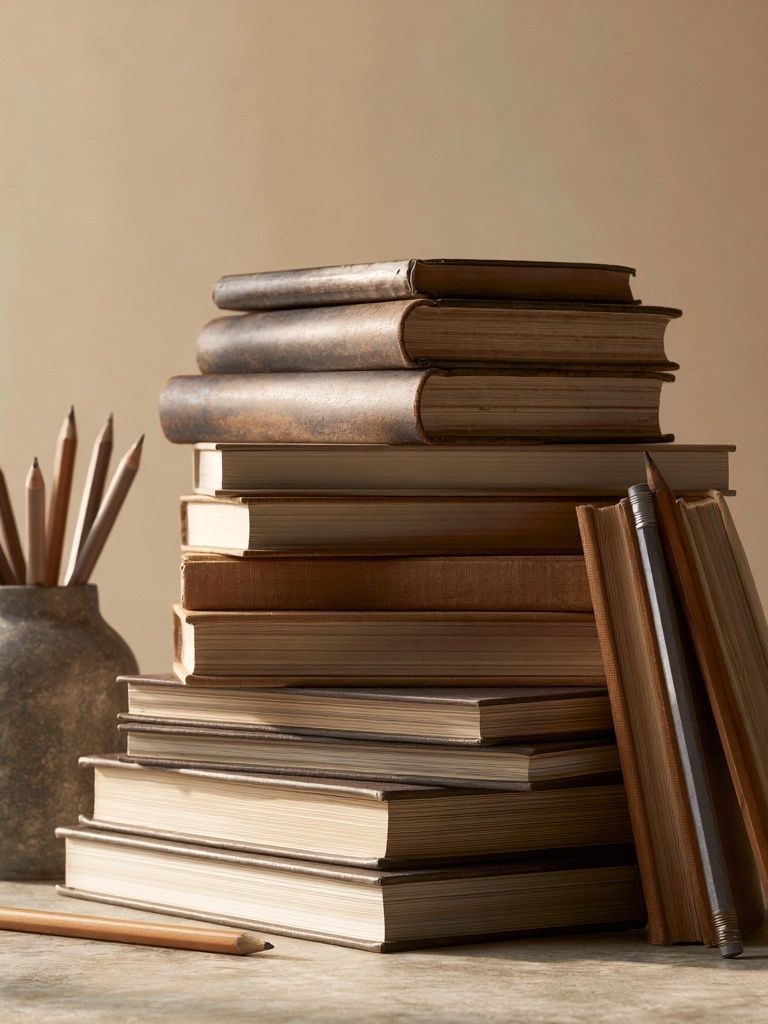 Stacked Books Still Life Poster. poster detail