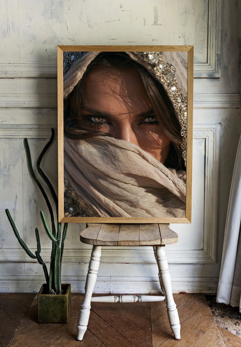 Veiled Gaze Portrait Print. — room view 1