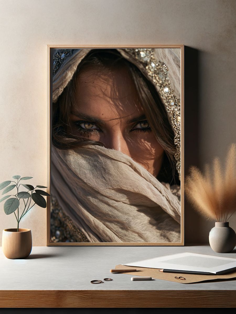 Veiled Gaze Portrait Print. — room view 2