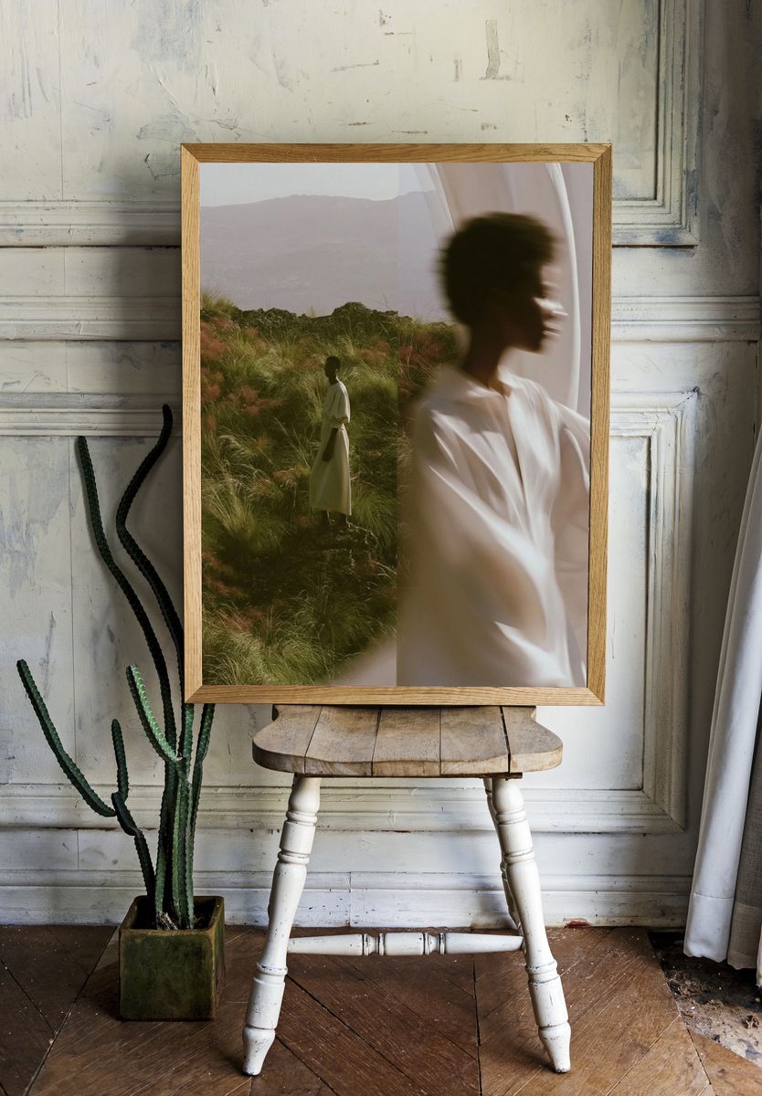 Dreamlike Figure in Grassland Photography Poster. — room view 1