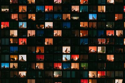 Lit Office Windows Photography Poster. poster