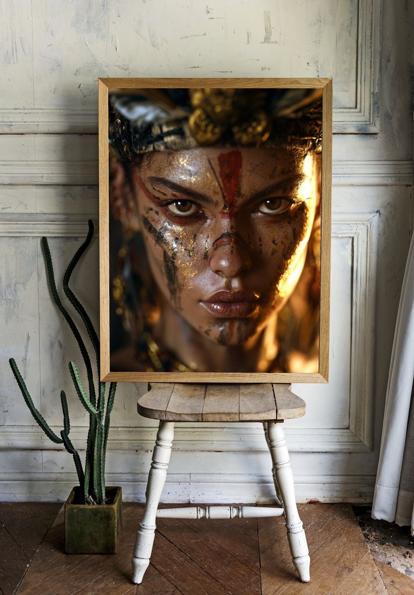 Golden Warrior Portrait Print. room preview