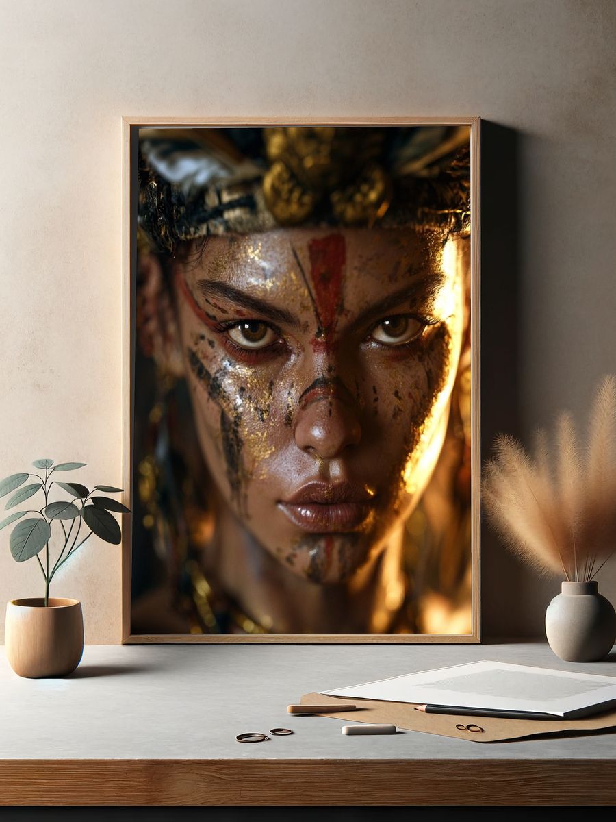 Golden Warrior Portrait Print. — room view 2
