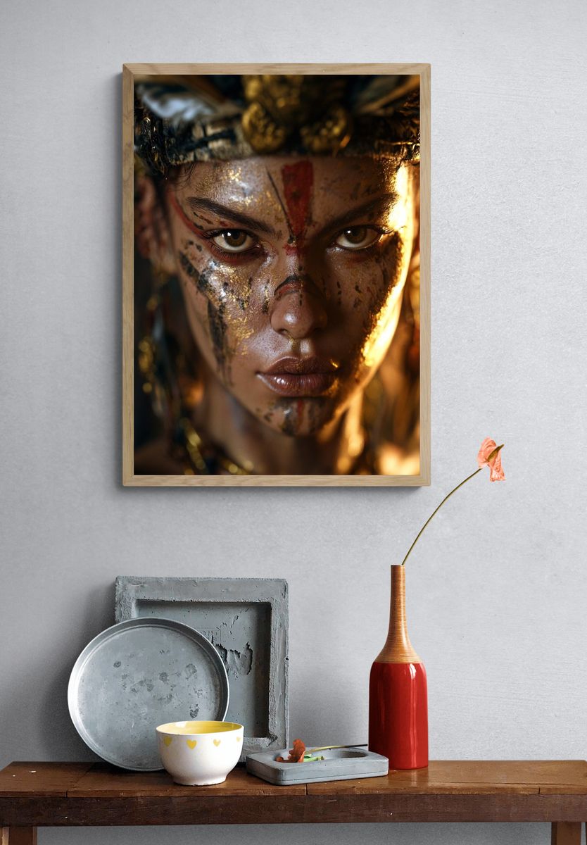 Golden Warrior Portrait Print. — room view 3