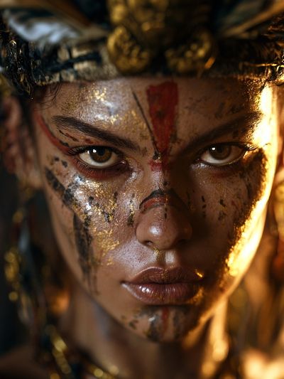 Golden Warrior Portrait Print. poster
