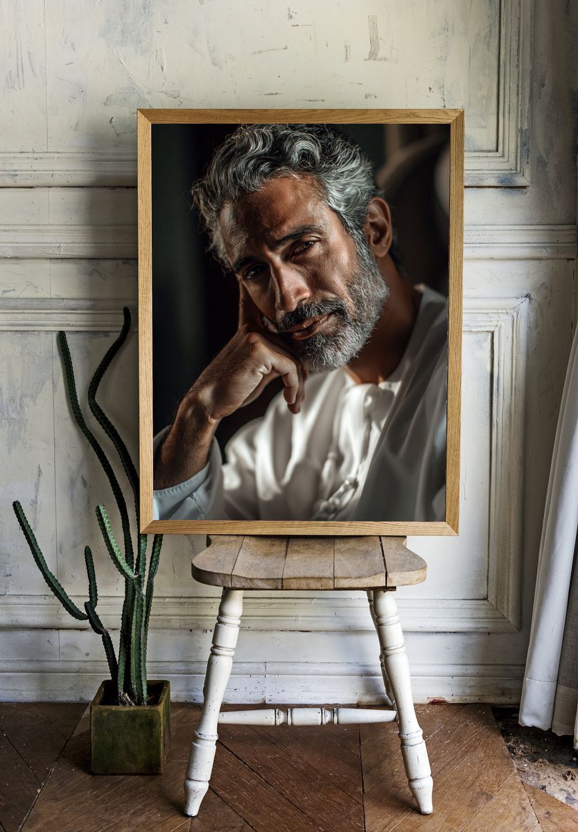 Contemplative Man Portrait Poster. — room view 1