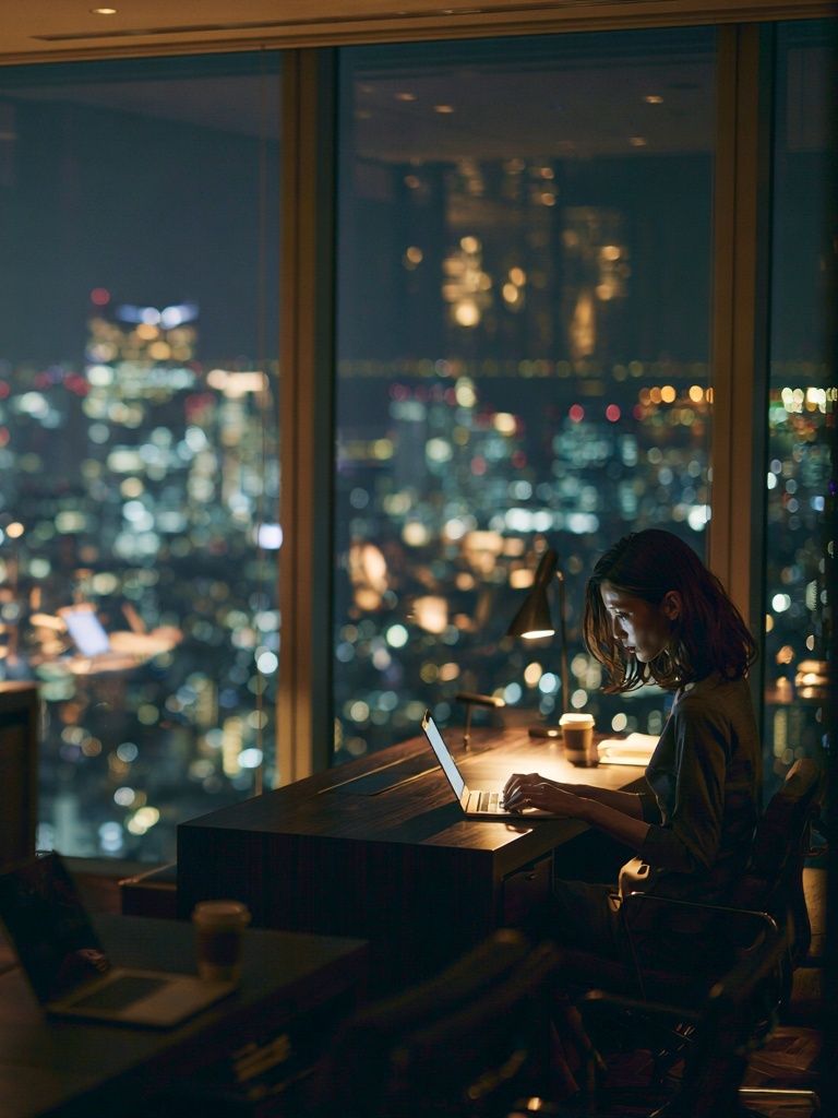 Night Office City Lights Photography Poster. poster — photography art