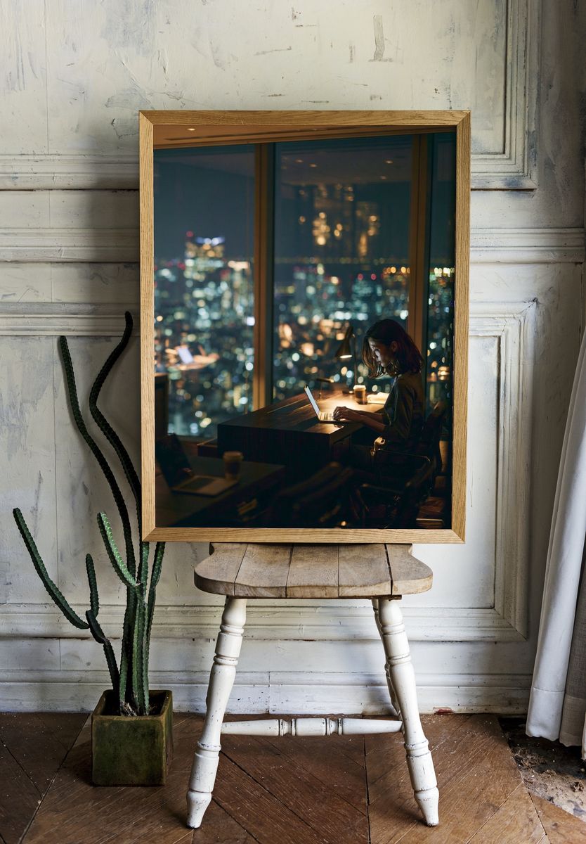 Night Office City Lights Photography Poster. — room view 1