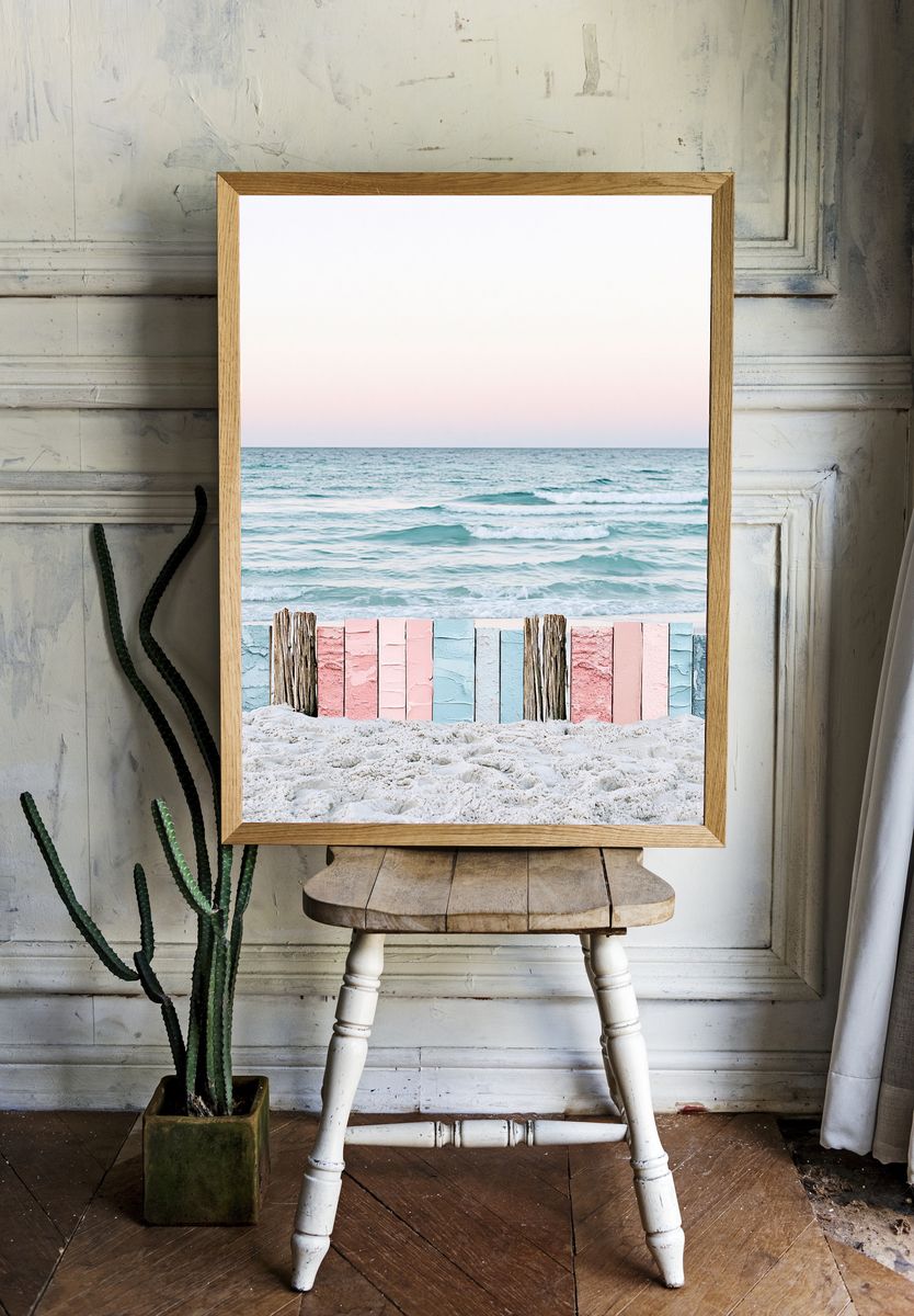 Pastel Seaside Fence Photography Poster. room preview