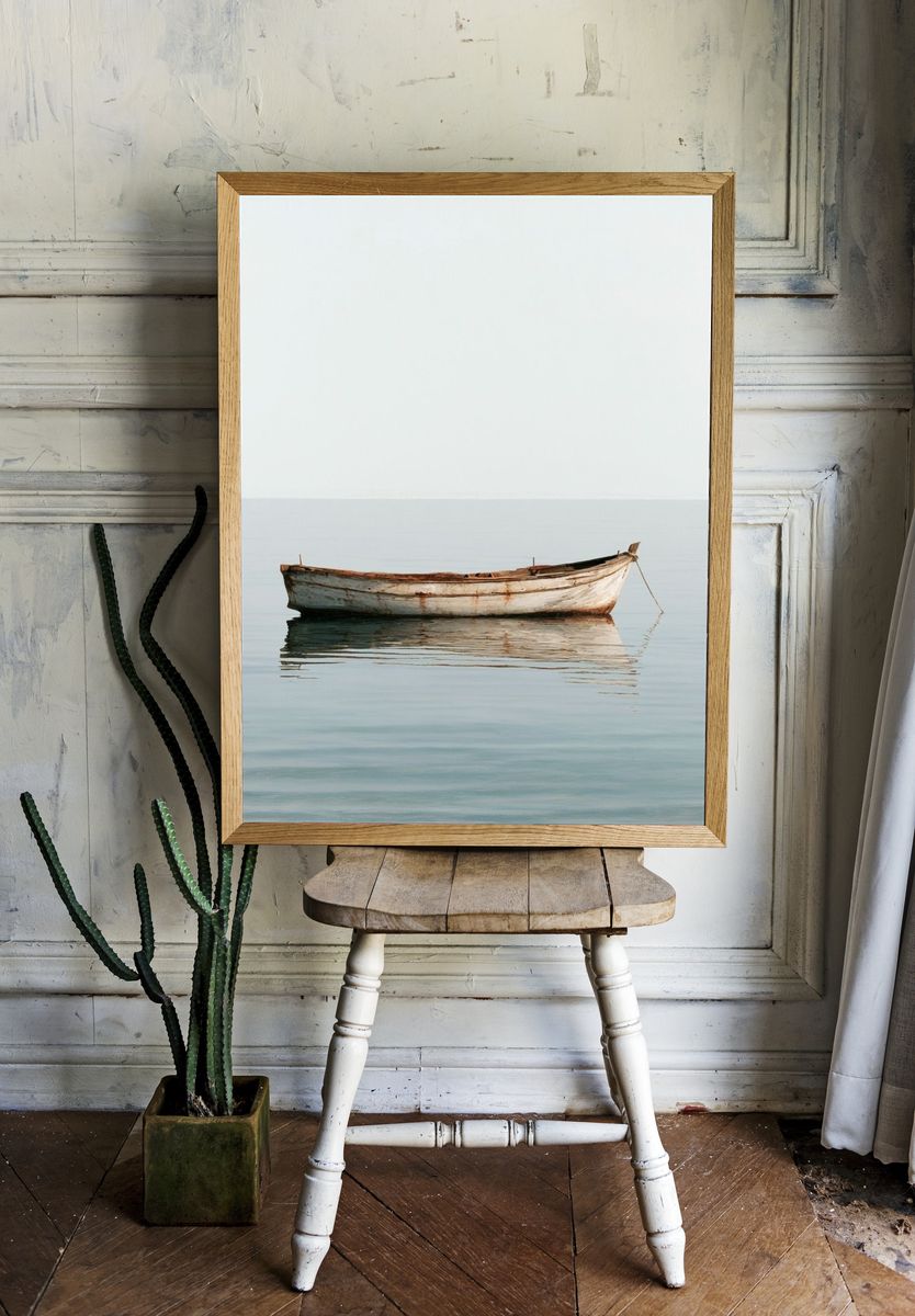 Solitary Boat by the Sea Poster. room preview