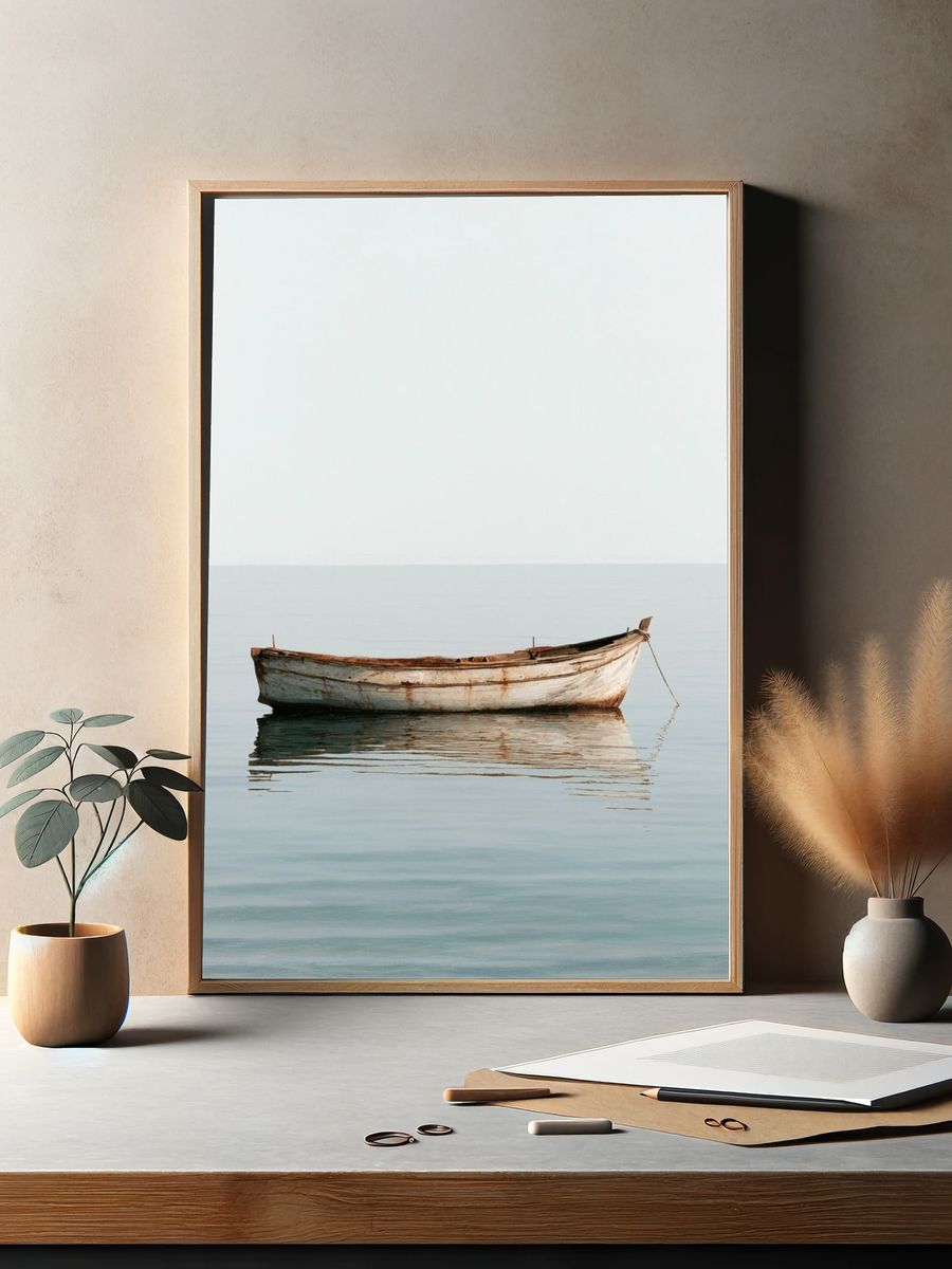 Solitary Boat by the Sea Poster. — room view 2