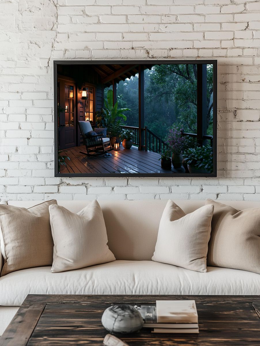 Rainy Jungle Porch Photography Poster. — room view 1