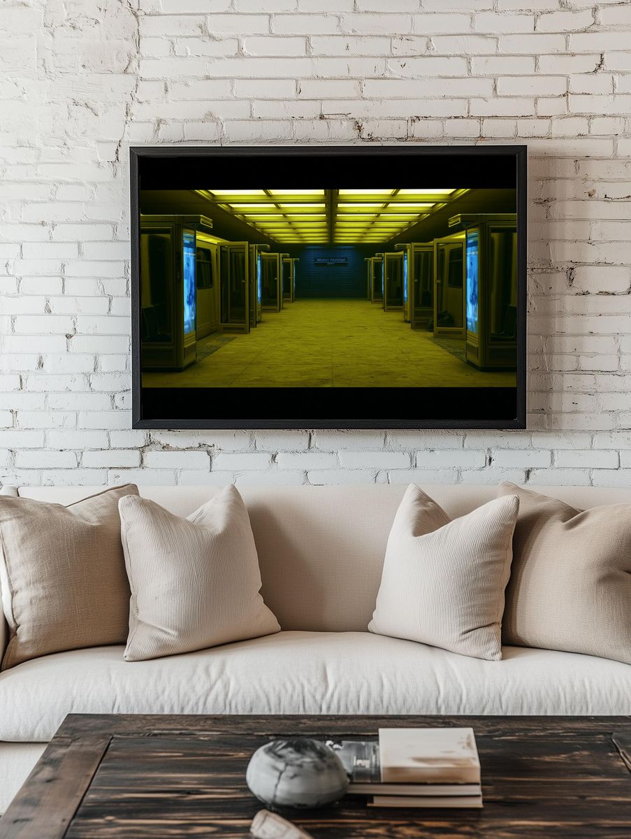 Neon Subway Corridor Photography Poster. room preview
