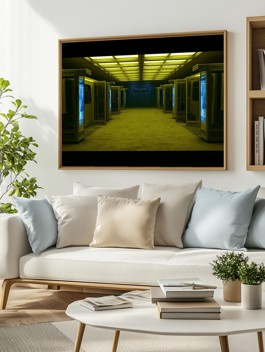 Neon Subway Corridor Photography Poster. — room view 2