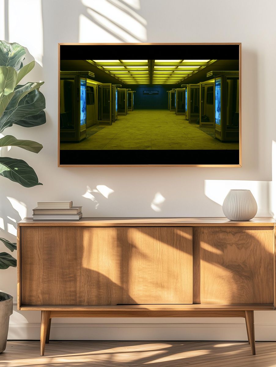 Neon Subway Corridor Photography Poster. — room view 3
