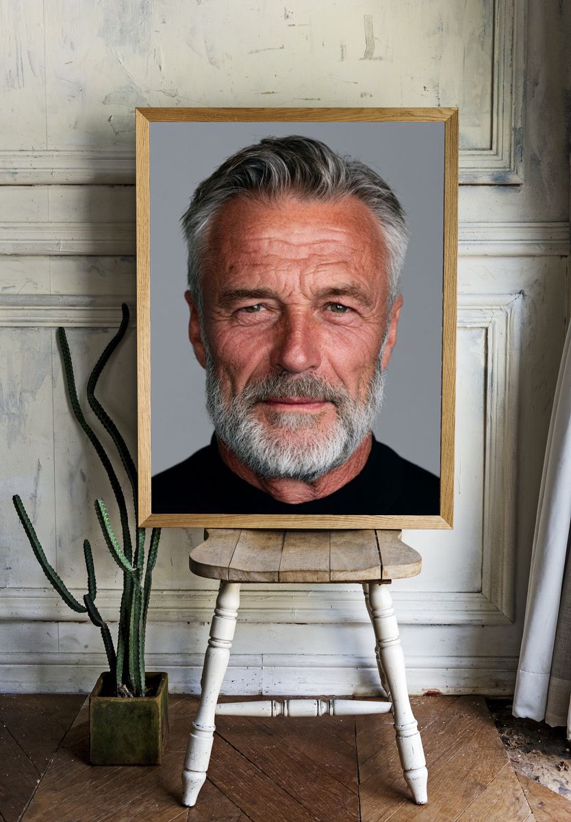 Silver-Haired Man Portrait Poster. — room view 1