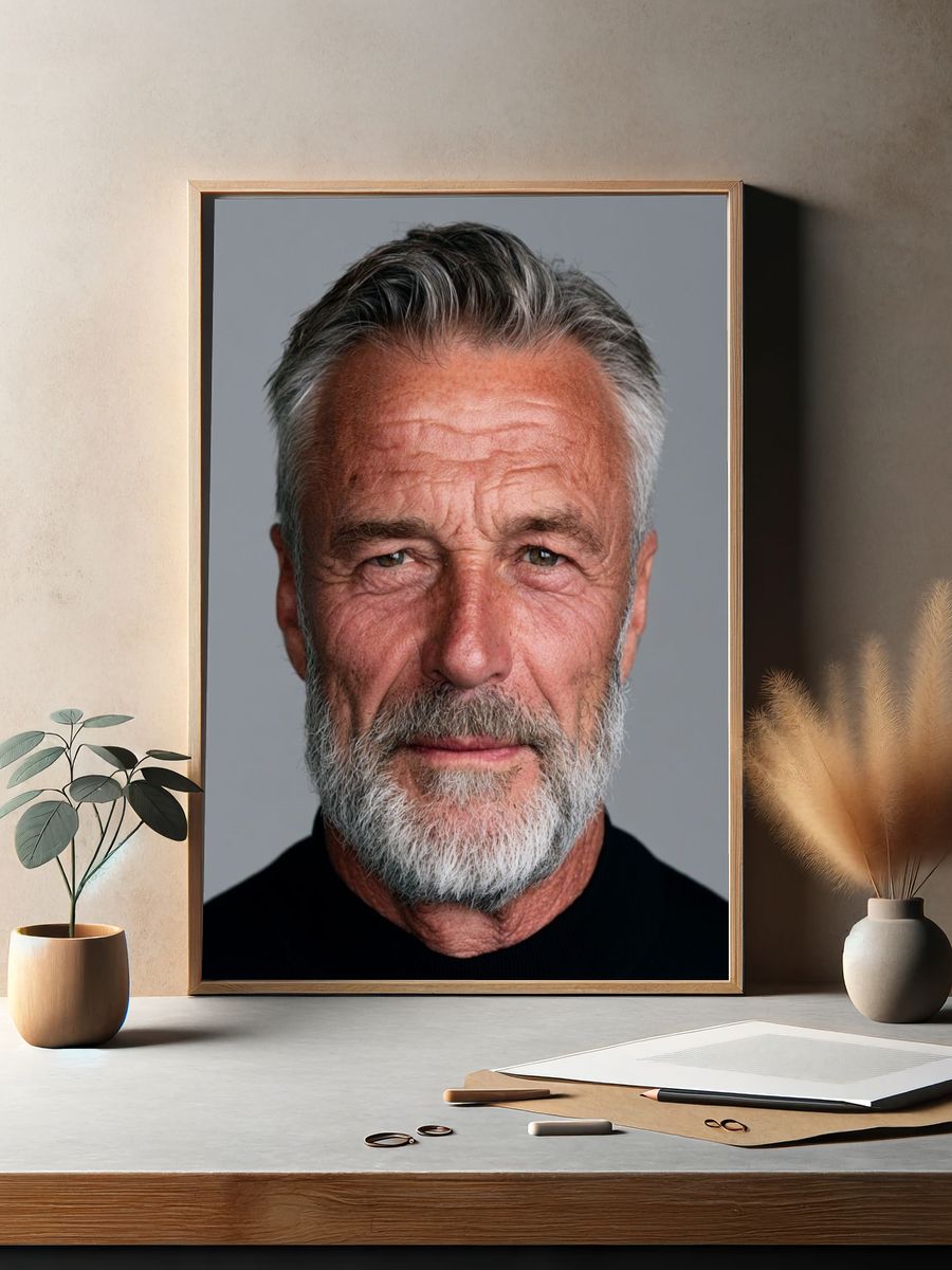 Silver-Haired Man Portrait Poster. — room view 2