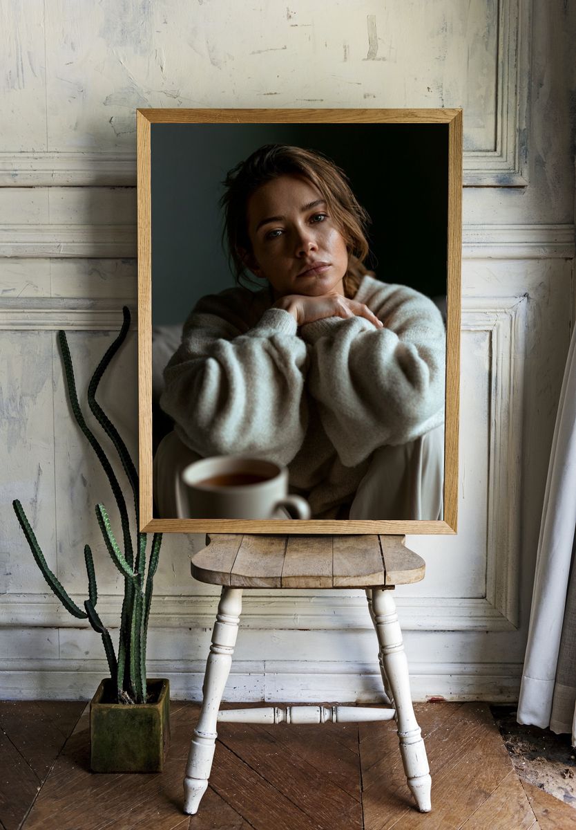 Contemplative Woman Portrait Print. room preview