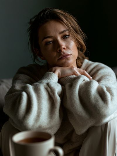 Contemplative Woman Portrait Print.