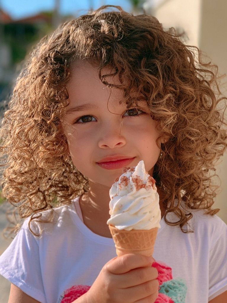 Curly Child with Ice Cream Photography Poster. poster — photography art