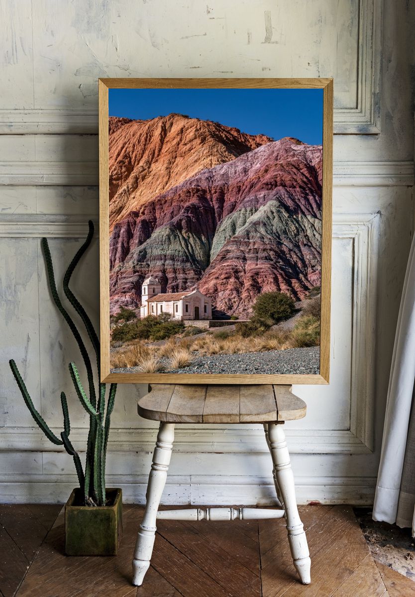 Colorful Desert Chapel Photography Poster. room preview