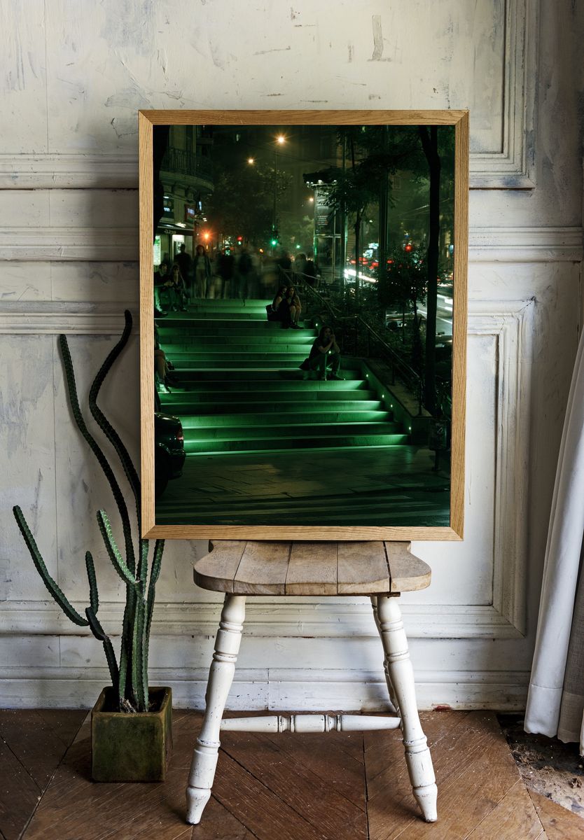 Neon City Steps Photography Poster. — room view 1