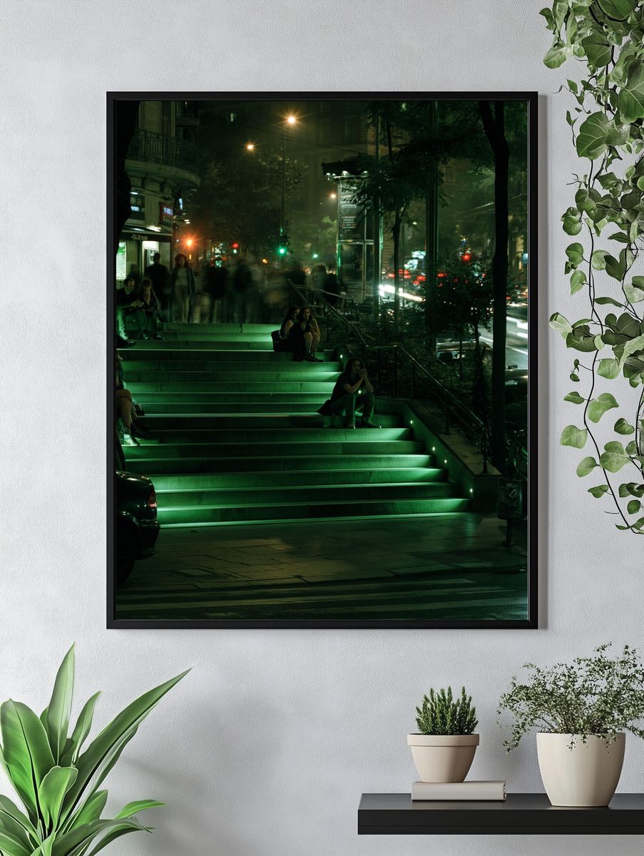 Neon City Steps Photography Poster. — room view 4