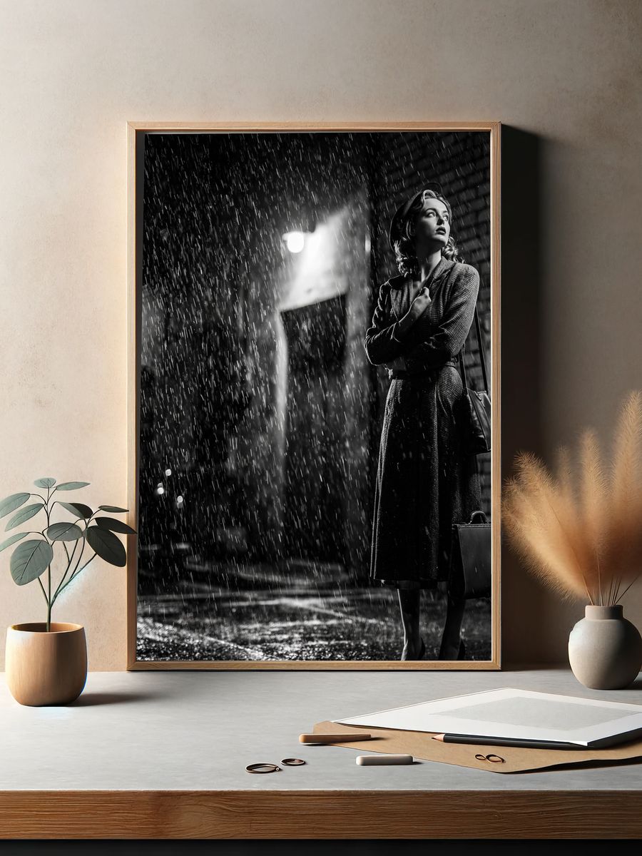 Rainy Street Fashion Portrait Poster. — room view 2