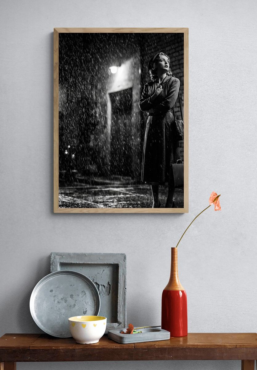 Rainy Street Fashion Portrait Poster. — room view 3
