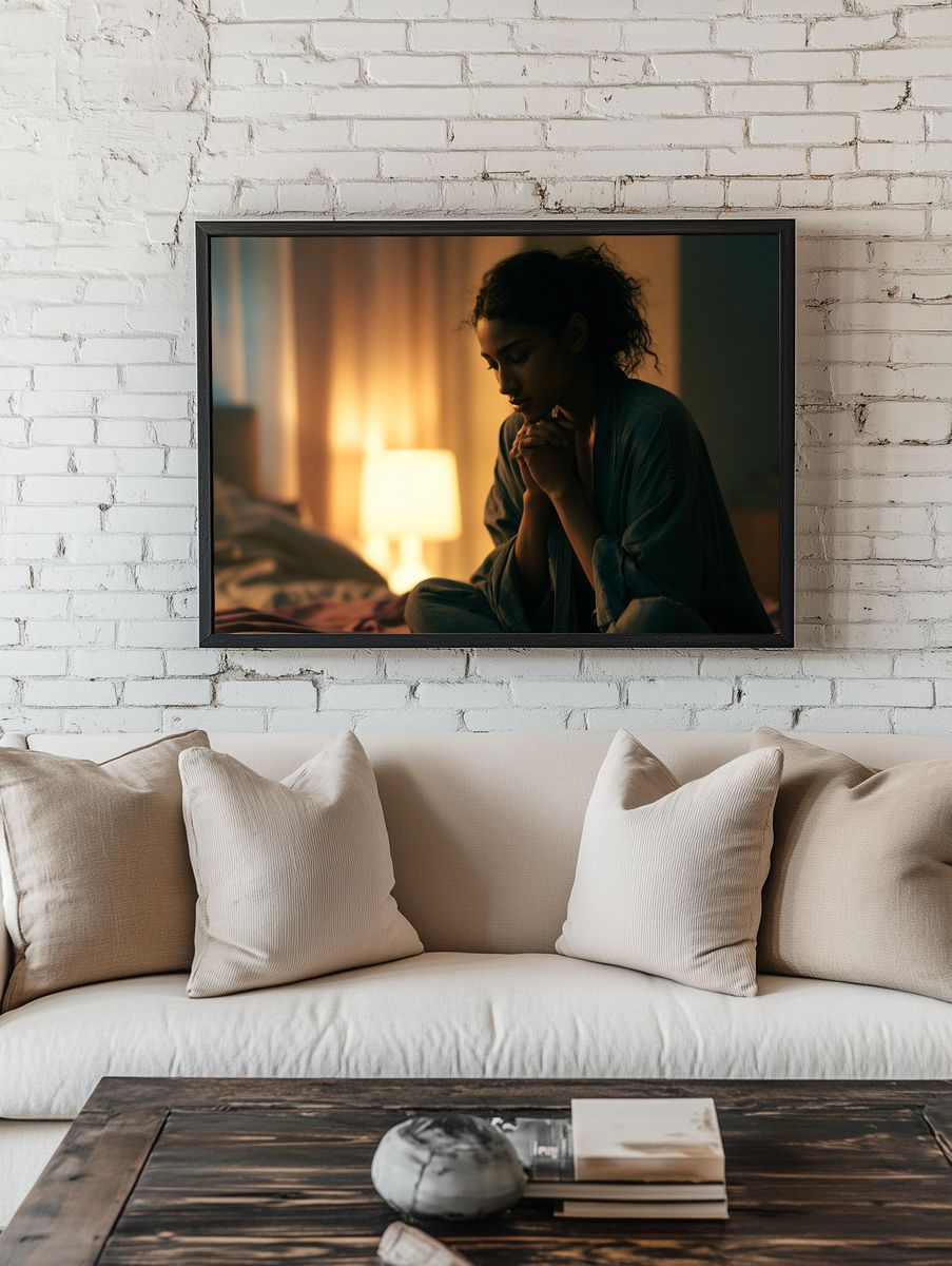 Contemplative Woman Portrait Print. room preview