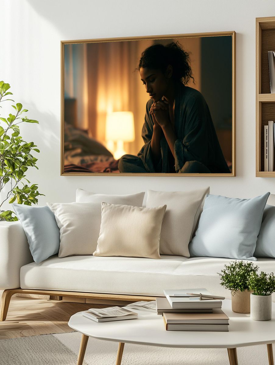 Contemplative Woman Portrait Print. — room view 2