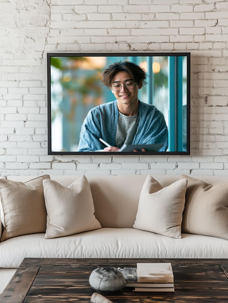 Smiling Young Man Portrait Poster. room preview