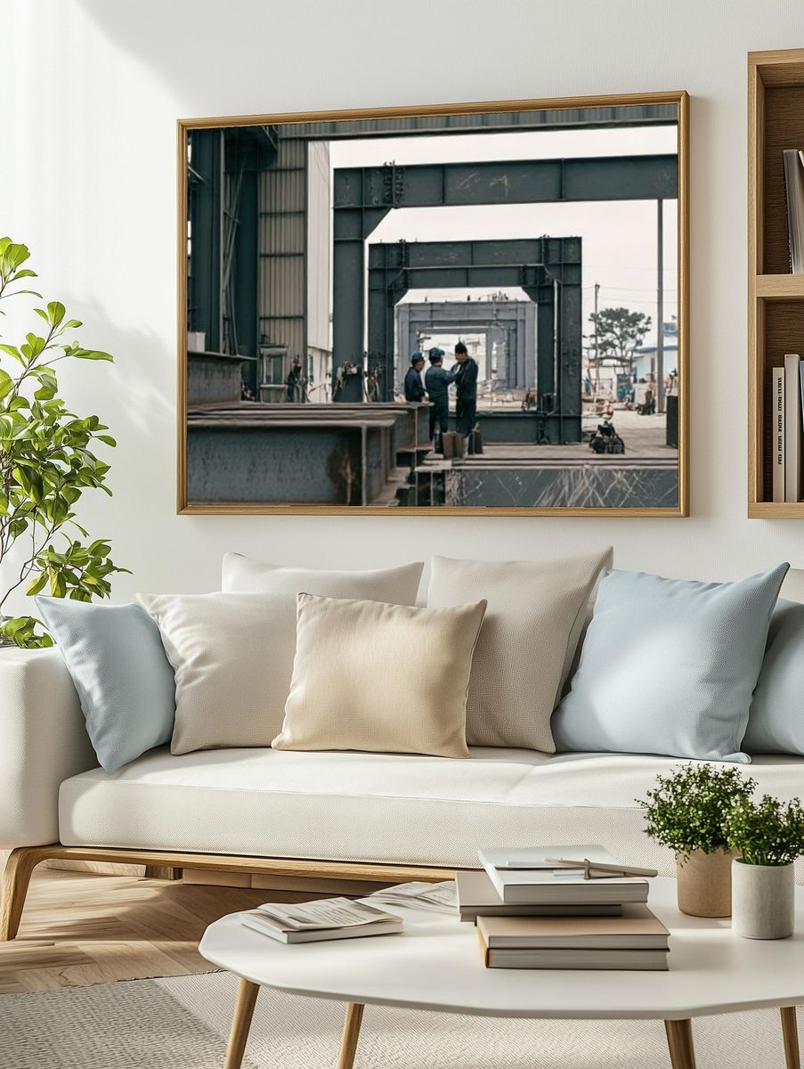 Industrial Steel Yard Photography Poster. — room view 2