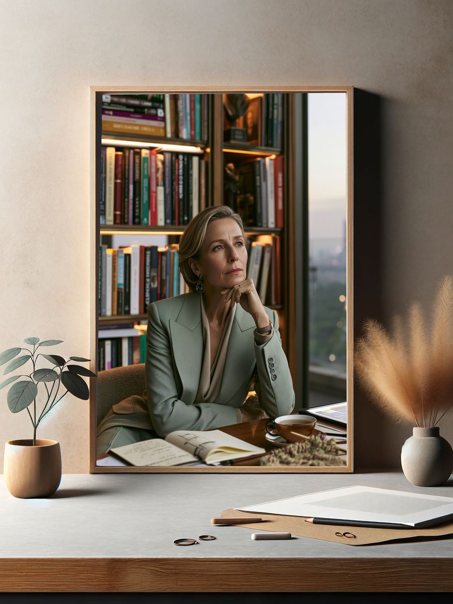 Elegant Woman in Library Photography Poster. — room view 2