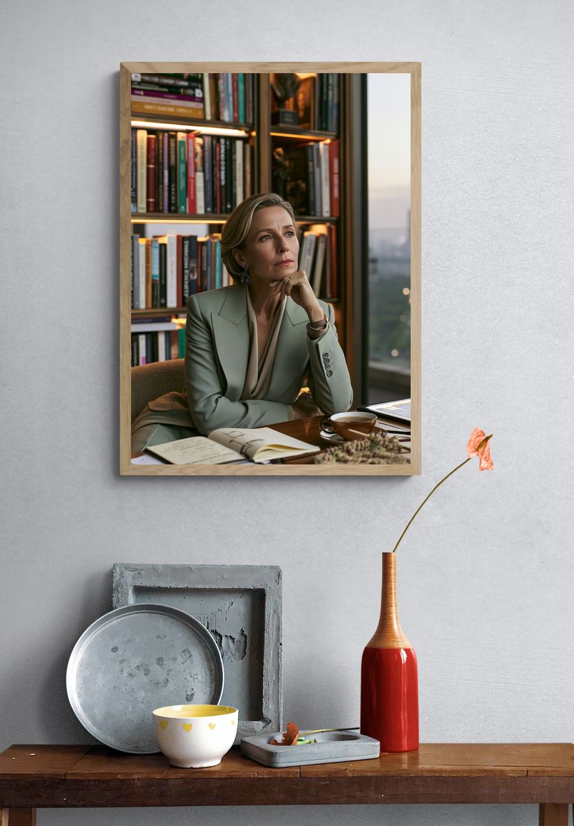 Elegant Woman in Library Photography Poster. — room view 3