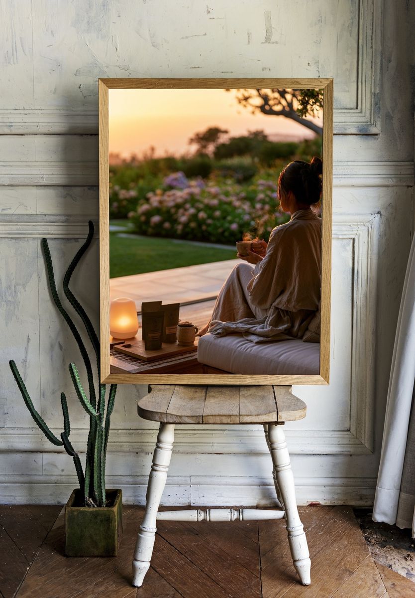 Sunset Tea Garden Photography Poster. room preview