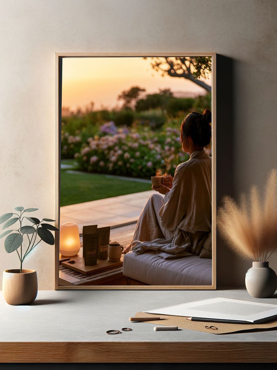 Sunset Tea Garden Photography Poster. — room view 2